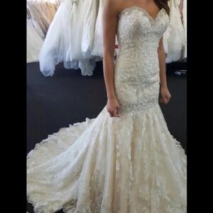 Allure Bridals Cream Lace Wedding Dress
